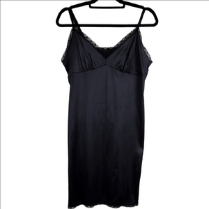 Camelot Vintage Elegant Black Lace Trim Adjustable Strap Slip Over Slip Dress